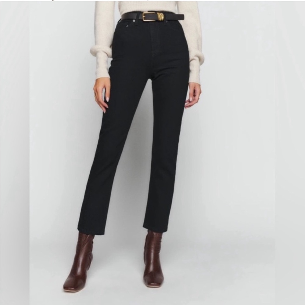 Reformation Liza High Straight Crop Jean in Faded Black Size 26 Raw Fray
Hem